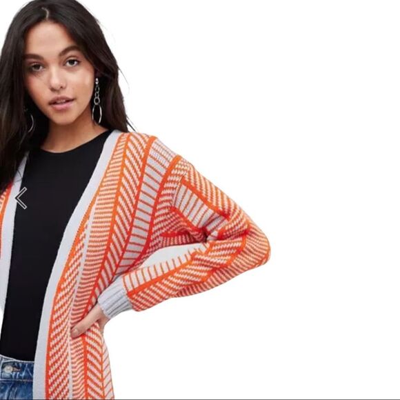 NEW Pretty Little Thing Orange Stripe Zig Zag Cardigan Sweater sz S - Picture 1 of 5
